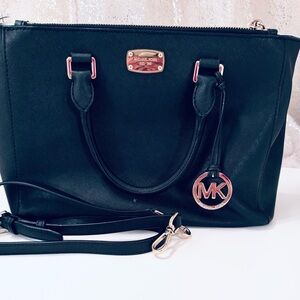 Michael Kors Kellen Black Satchel with Gold Accents and Crossbody strap